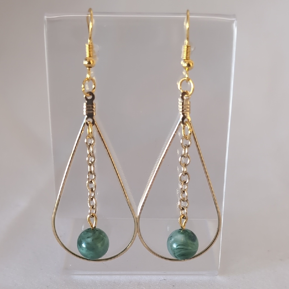 Green And Gold Teardrop Earrings